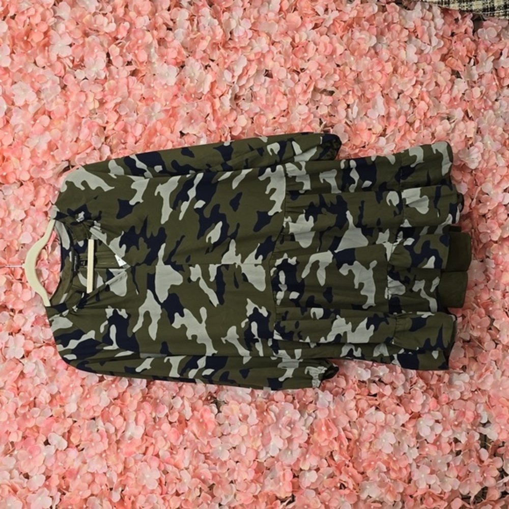 Banana Republic| Camo Swing Dress Womens XS Green Navy Long Sleeve Shift